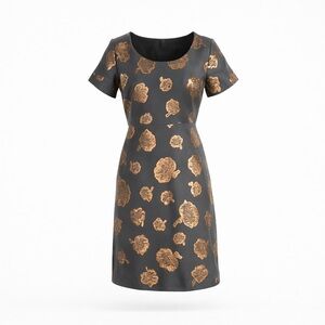 Ann Taylor NWT Green Gold Metallic Floral Jacquard Sheath Dress Sz 00P